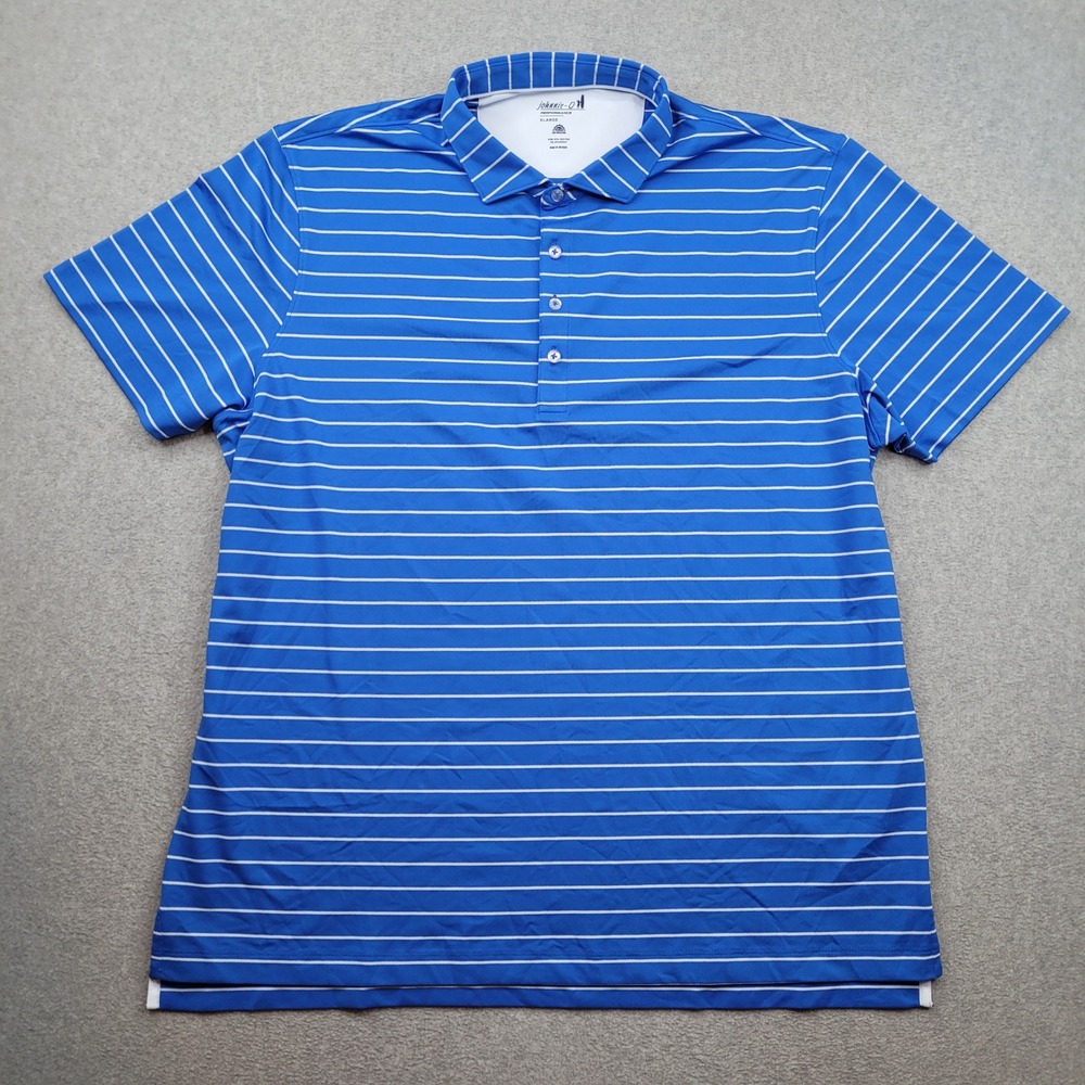 johnnie-O UPF 50 Performance Polo Shirt Mens XL Blue Striped Short Sleeve Golf